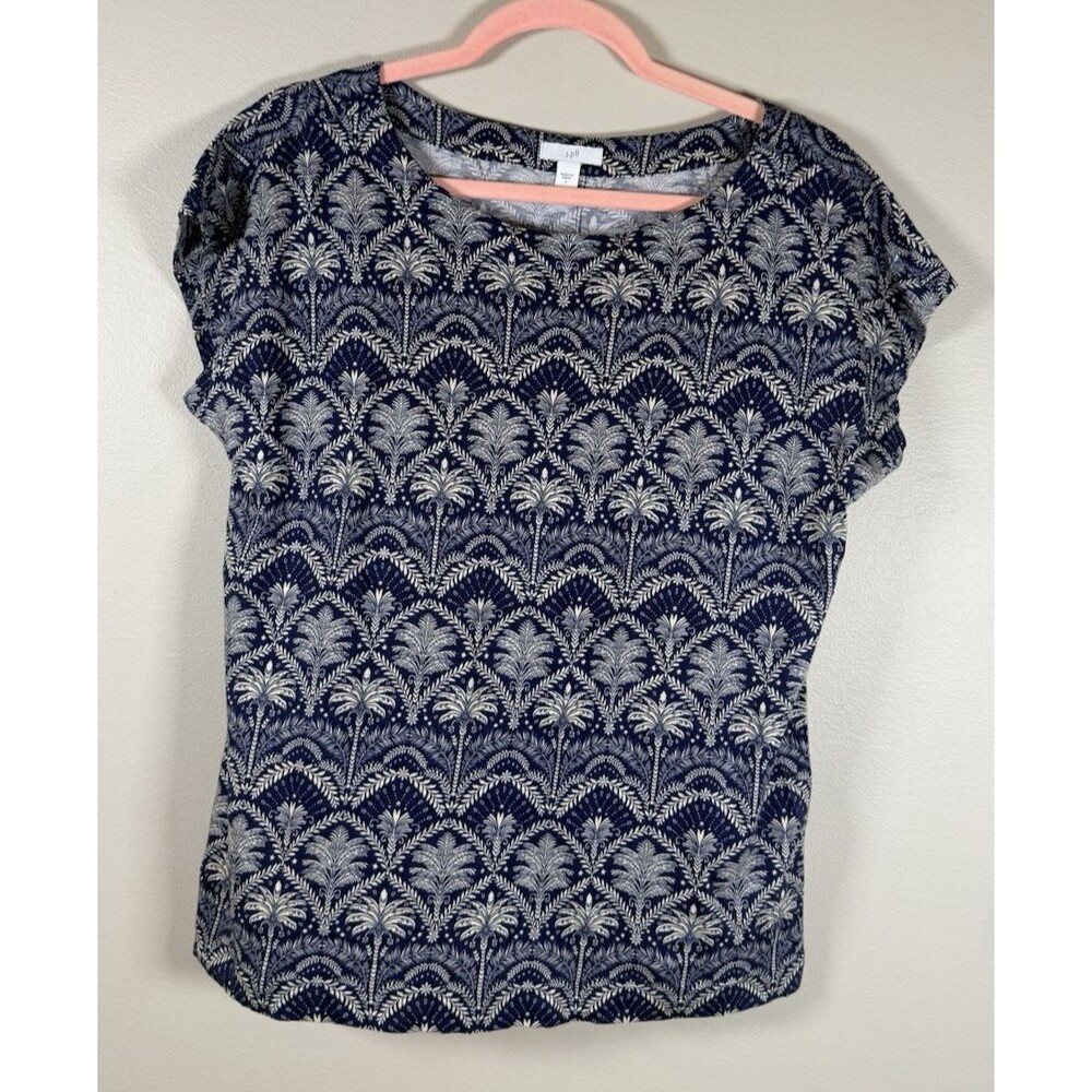 J. Jill Womens Blue/White Floral Knit Scoop Neck Button Back Blouse - S